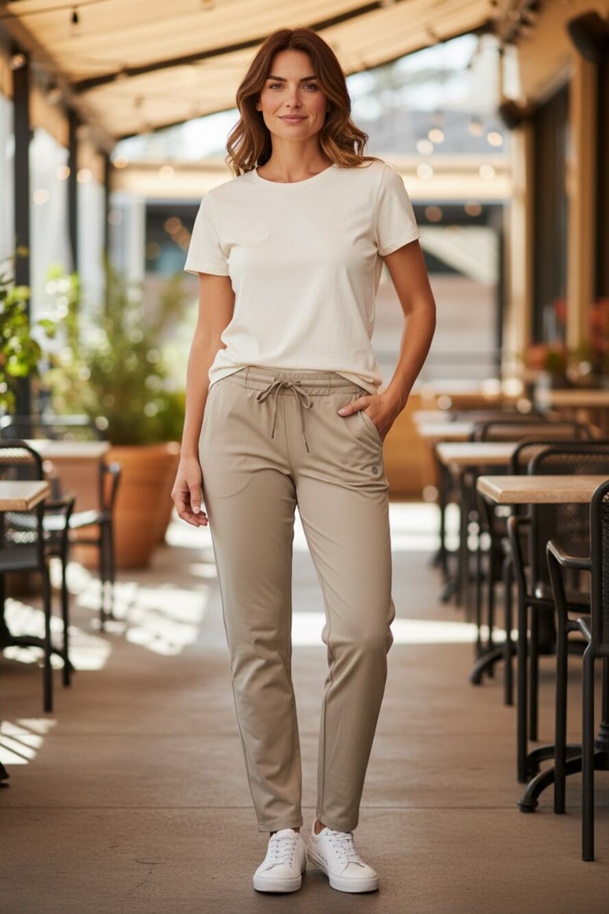 NWT Gradual Womens Large Beige Athletic Jogger Pants 4-Way Stretch Travel Golf